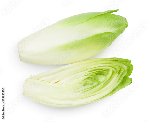 Chicory salad isolated on white background with clipping path and full depth of field. Top view. Flat lay