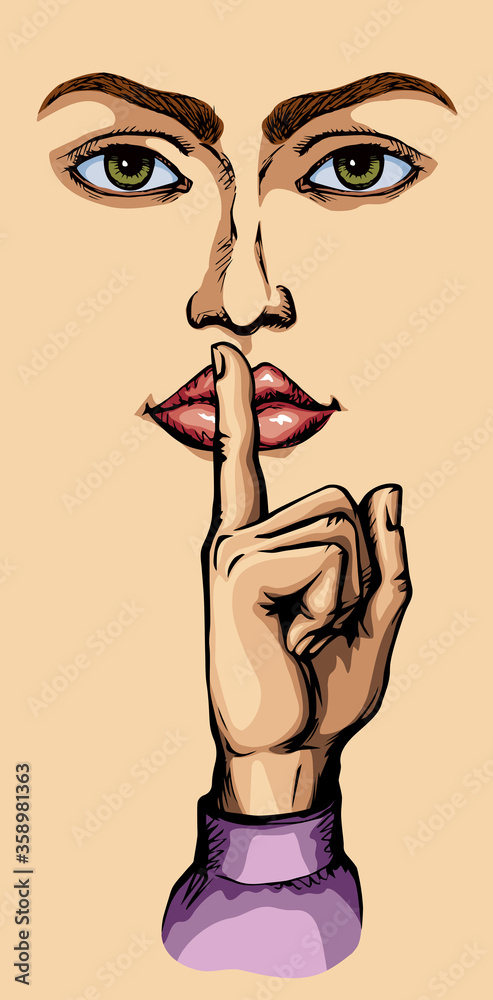 The finger shows quietly. Vector drawing The finger shows quietly. Vector drawing