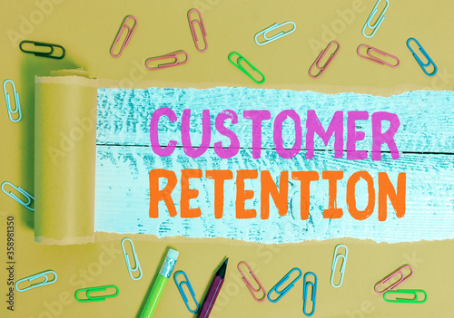 Text sign showing Customer Retention. Business photo text activities companies take to reduce user defections photo