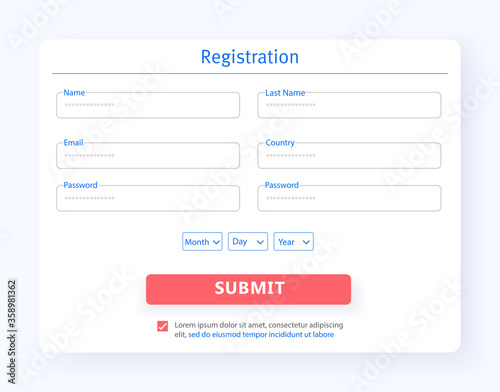 Interface Registration form UX, UI GUI screen template for website . New account. Create account. Vector illustration