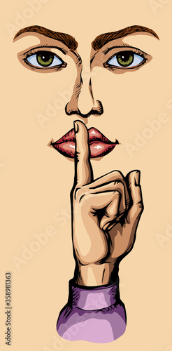 The finger shows quietly. Vector drawing