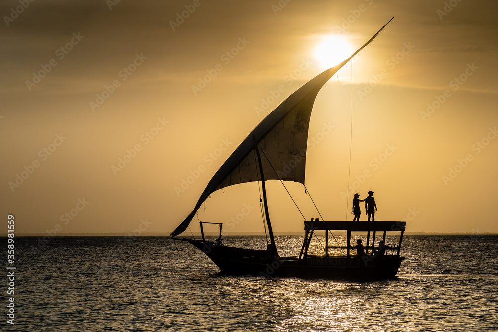 Zanzibar island traditional boat sailing