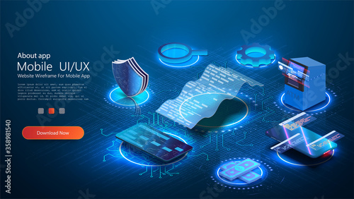 Internet banking concept in isometric vector illustration. Digital payment or online money transfer service. Invoice banner. Security  future mobile payment concept. Flat isometric vector illustration