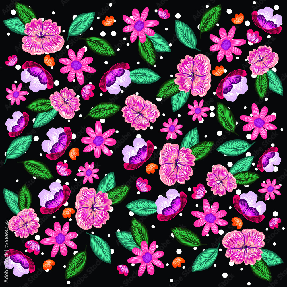 Black. Flowers Textile Texture Fabric Print Pattern Black. Flowers Textile Texture Fabric Print Pattern