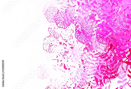 Fototapeta Naklejka Na Ścianę i Meble -  Light Purple, Pink vector doodle texture with leaves, flowers.