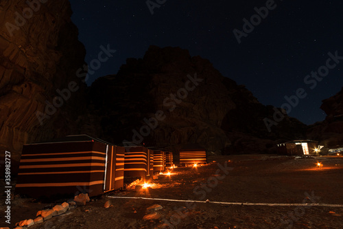 Canvas-taulu Bedouin camp on Wadi Rum desert, Jordan at night