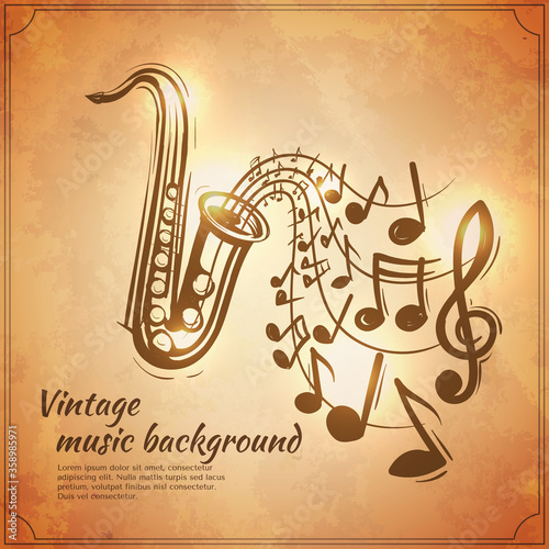 Photography saxophone music concept vintage paper sketch style vector illustration