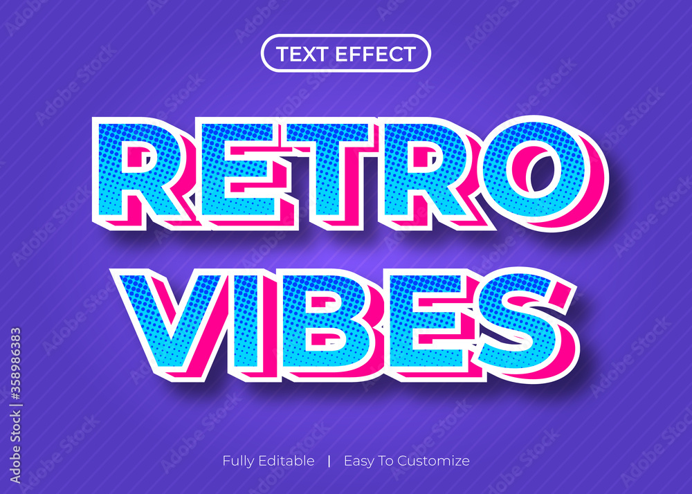3D Blue Pink Retro Vibes Text Effect Design Template