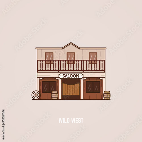Wild west themed saloon building. Flat style vector illustration.