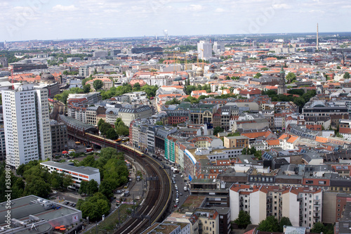Fototapeta Naklejka Na Ścianę i Meble -  Panoramic view to Berlin from Radisson Berlin Alexanderplatz Hotel