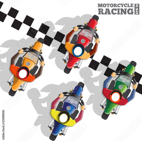 Motorcycle race at the finish. View from above. Vector illustration. 
