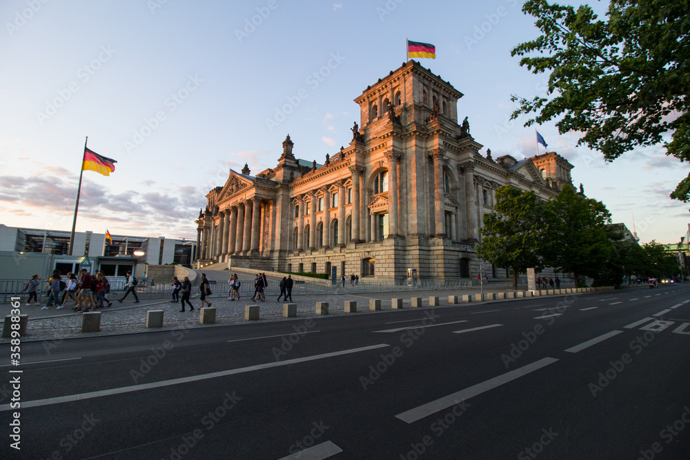 Reichstag building  in Berlin at evening time