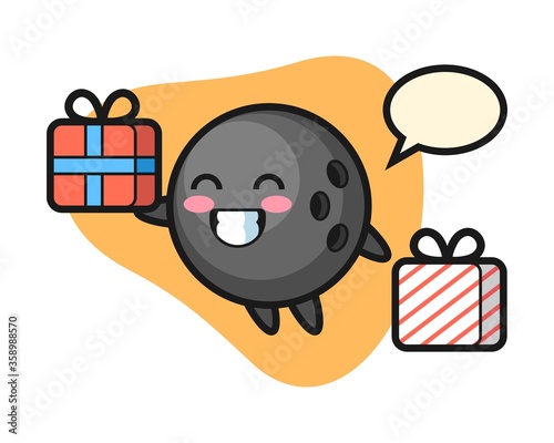 Bowling ball cartoon giving the gift