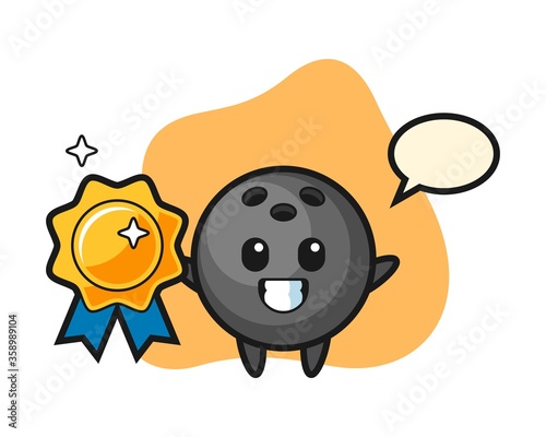 Bowling ball cartoon holding a golden badge