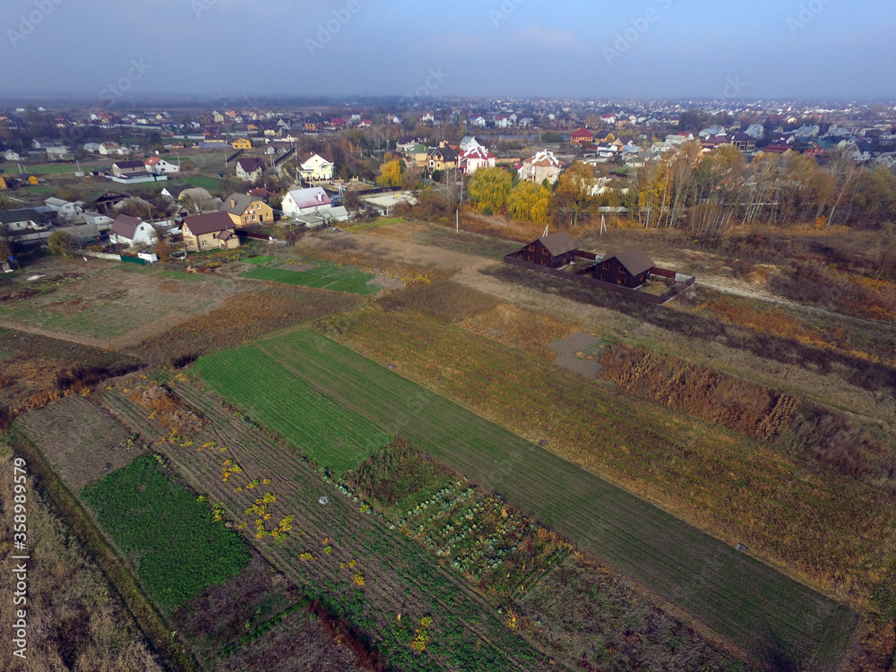 Aerial view of the saburb landscape (drone image). Near Kiev