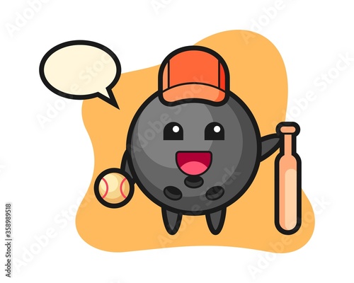 Bowling ball cartoon as a baseball player