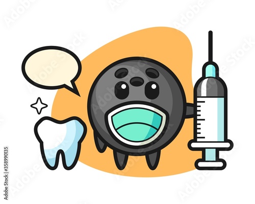Bowling ball cartoon as a dentist