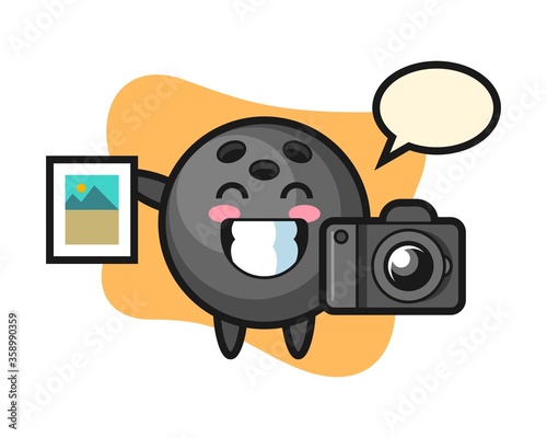 Bowling ball cartoon as a photographer