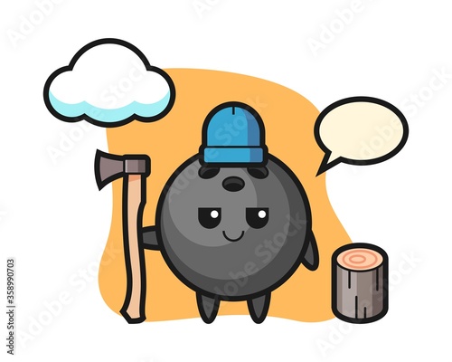 Bowling ball cartoon as a woodcutter