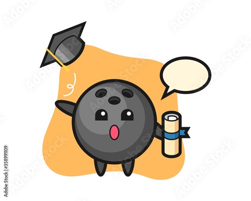 Bowling ball cartoon throwing the hat at graduation