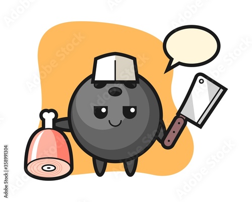 Bowling ball cartoon as a butcher
