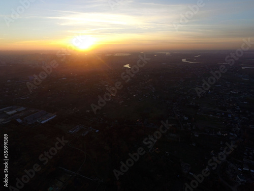 Aerial view of the saburb landscape (drone image). Near Kiev