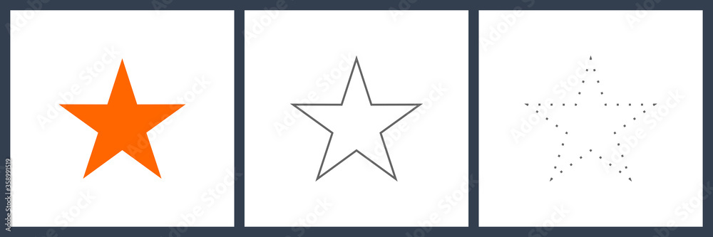 Star Shapes with Fill Color, Outline and Dashed Line isolated on White Background. Usable for Coloring Picture and Kids Education. Flat Vector Design Template Elements. Star Shapes with Fill Color, Outline and Dashed Line isolated on White Background. Usable for Coloring Picture and Kids Education. Flat Vector Design Template Elements.