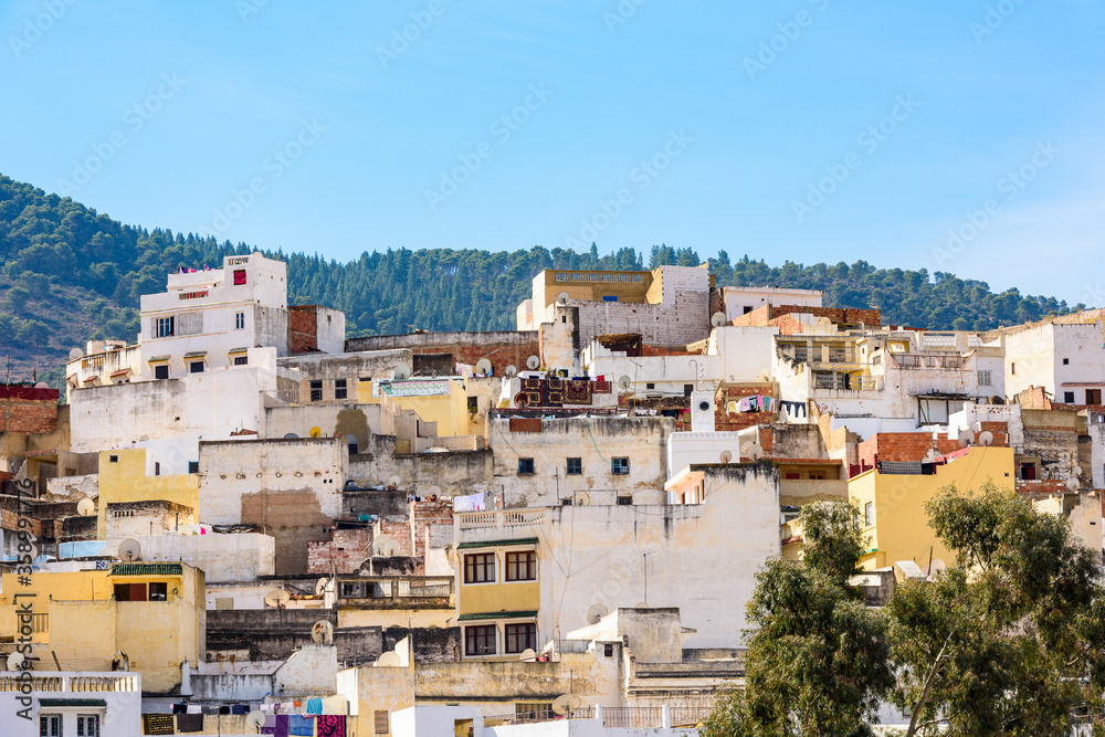 It's Panoramic view of Moulay Idriss, the holy town in Morocco, named after Moulay Idriss I arrived in 789 bringing the religion of Islam
