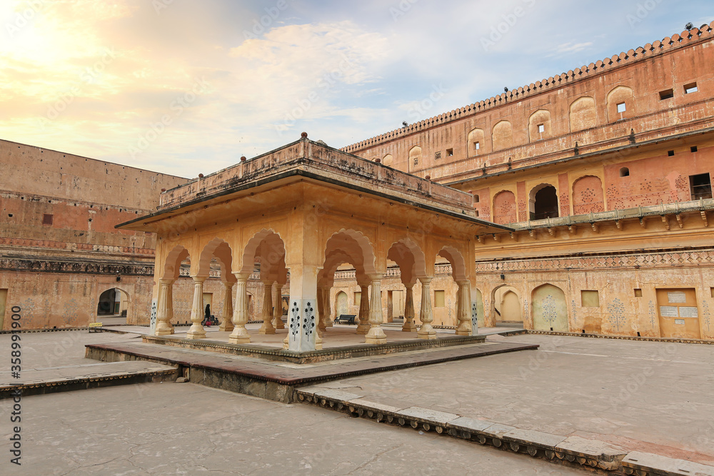 Amber Fort medieval royal palace architecture ruins at Jaipur, Rajasthan, India. Amer Fort is a UNESCO World Heritage site and popular tourist destination