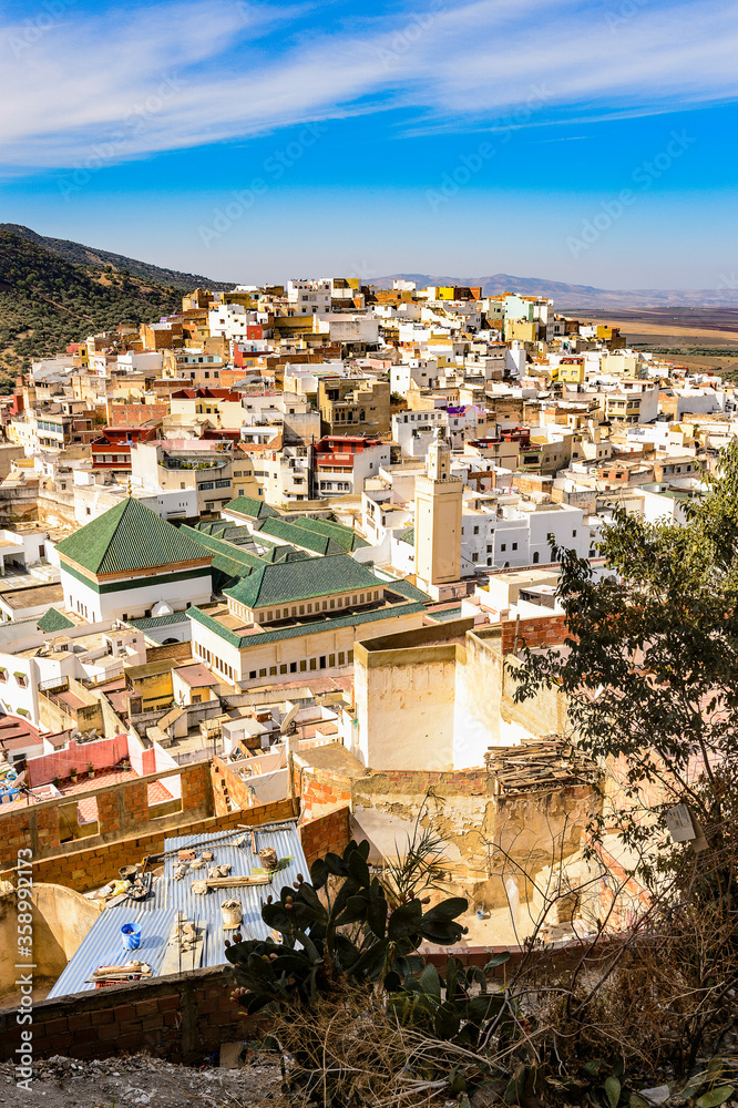 It's Spectacular aerial view of Moulay Idriss, the holy town in Morocco, named after Moulay Idriss I arrived in 789 bringing the religion of Islam