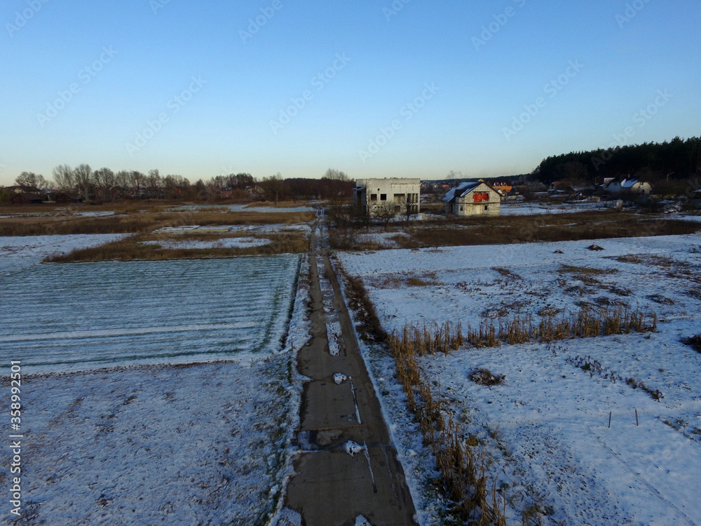 Fototapeta premium Aerial view of the saburb landscape (drone image). Near Kiev