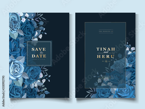 elegant invitation classic blue floral template