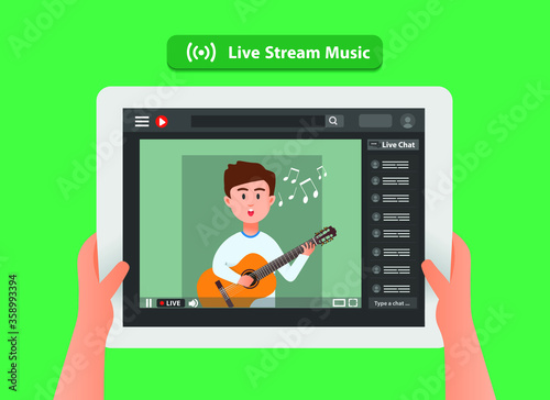 Someone is watching live stream music on his tablet