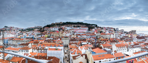 Obraz na płótnie Wide angle panoramic view from the Santa Justa lift elevator to the old part of Lisbon. w salonie
