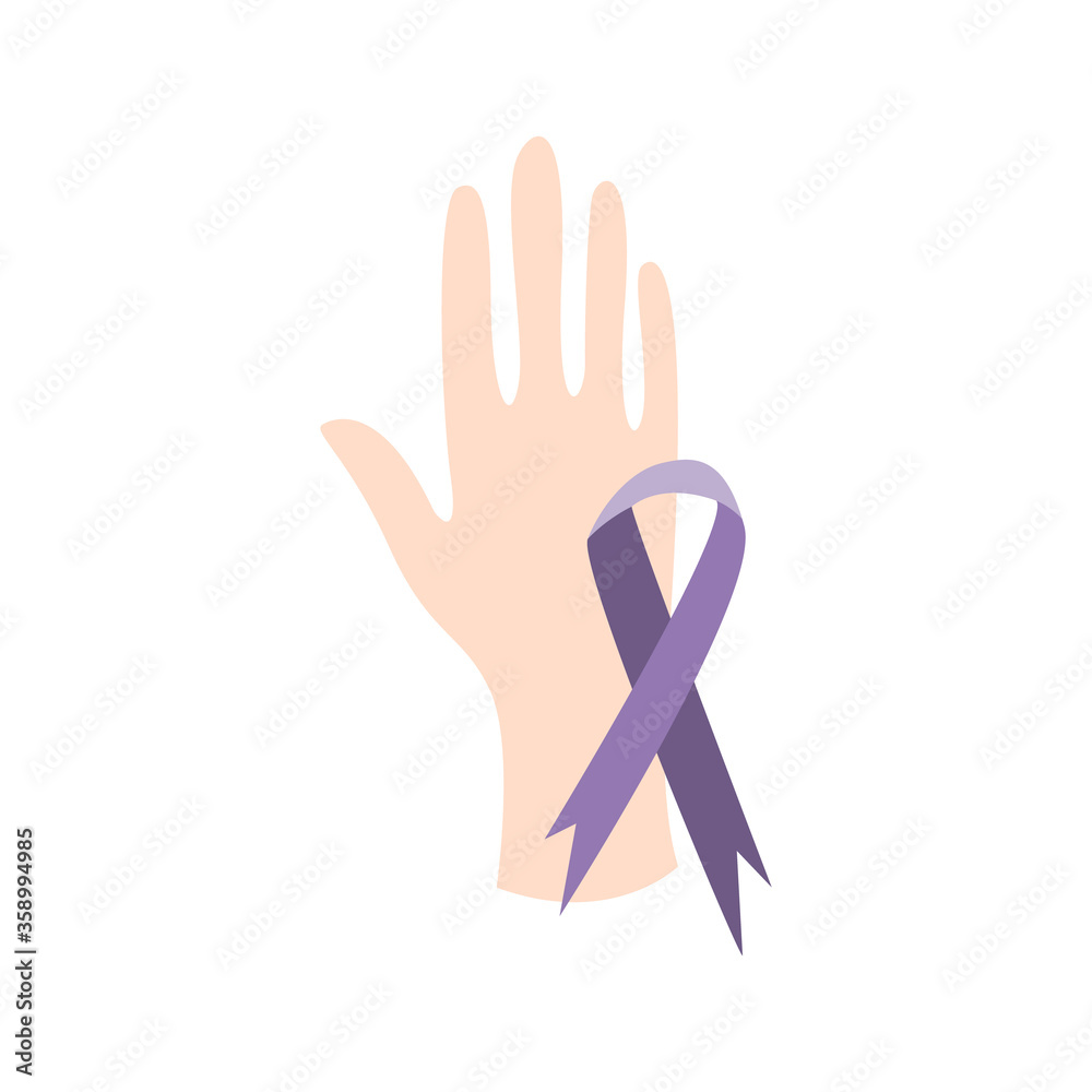 Hand With Purple Awareness Ribbon. Femicide, Feminicide Concept ...