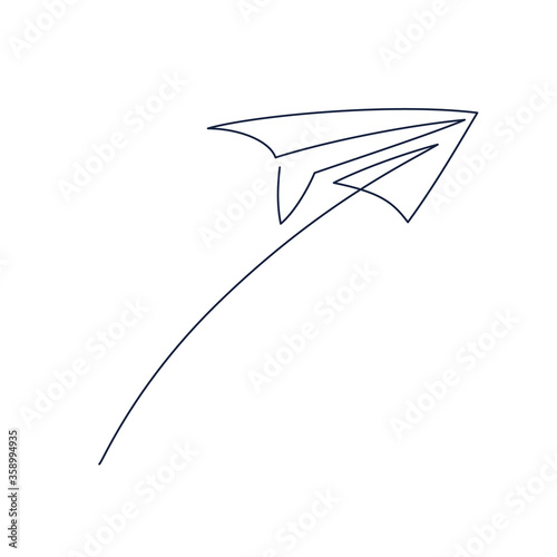 Paper plane continuous line vector illustration - airplane silhouette made with one single line art style.