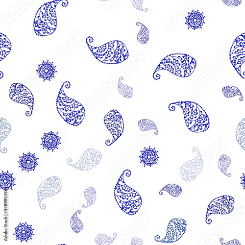 Light BLUE vector seamless natural pattern with leaves and flowers. Leaves, flowers in natural style on white background. Design for textile, fabric, wallpapers.