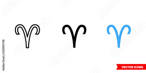 Aries icon of 3 types. Isolated vector sign symbol.