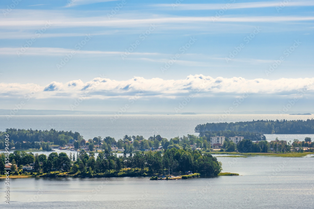 Obraz premium Aerial view of the city Karlsborg on island at the lake Vättern in Sweden