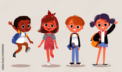 Set of characters. Children and preschoolers.School children vector characters.