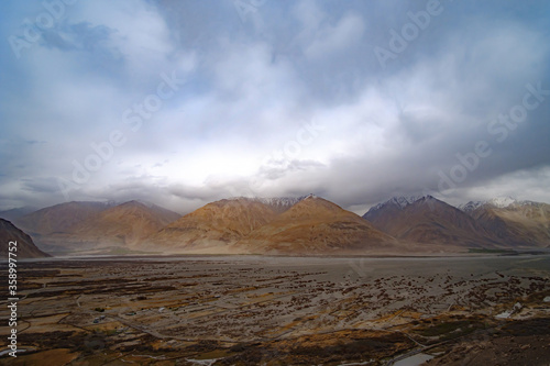 View of mountain range from Diskit Monastery or Diskit Gompa