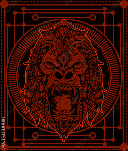 Illustration vector gorilla head mandala style with sacred geometry.