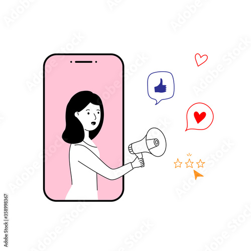 woman with a loudspeaker in hand