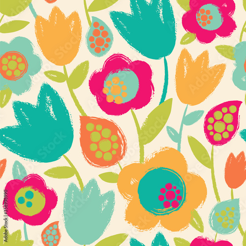 Seamless vector floral pattern in retro colors.