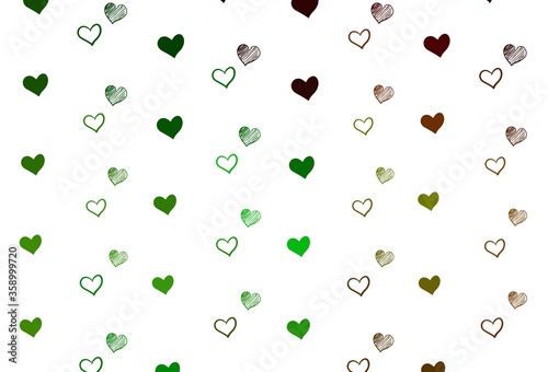 Fototapeta Naklejka Na Ścianę i Meble -  Light Green, Red vector background with hearts.