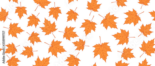 Yellow and orange leaves seamless background on white background. Vector illustration.
