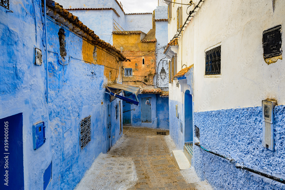 It's Blue wall of Chefchaouen, small town in northwest Morocco famous by its blue buildings