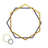 geometric illustration with blue and gold hexagons. frame for greeting card. Modern design for packaging, paper, fabric. print for clothes