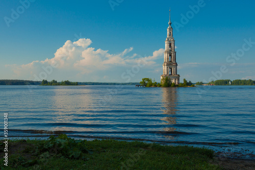 Kalyazin flooded bell tower. Monument of history and architecture on the artificial island of the Uglich reservoir near the city of Kalyazin (Russia)