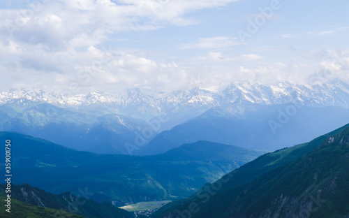 Mountain landscapes of Georgia, Caucasus mountains. High green valley, Svaneti.